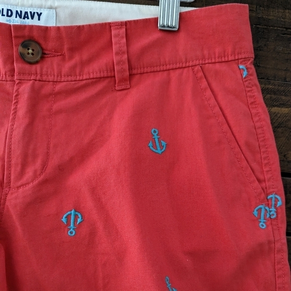 Old Navy Nautical Chino Shorts 2 Coral Blue Embroidered Coastal Anchors Short - Picture 4 of 10